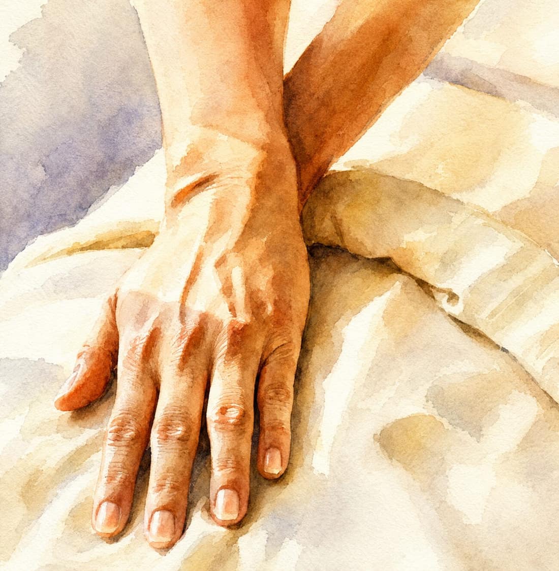 Mains en soin, peinture aquarelle
